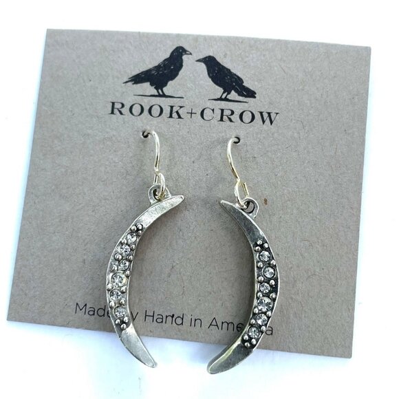 Rook+Crow by Patricia Locke Crescent Moon Earrings silver tone  Rhinestones - Picture 1 of 6